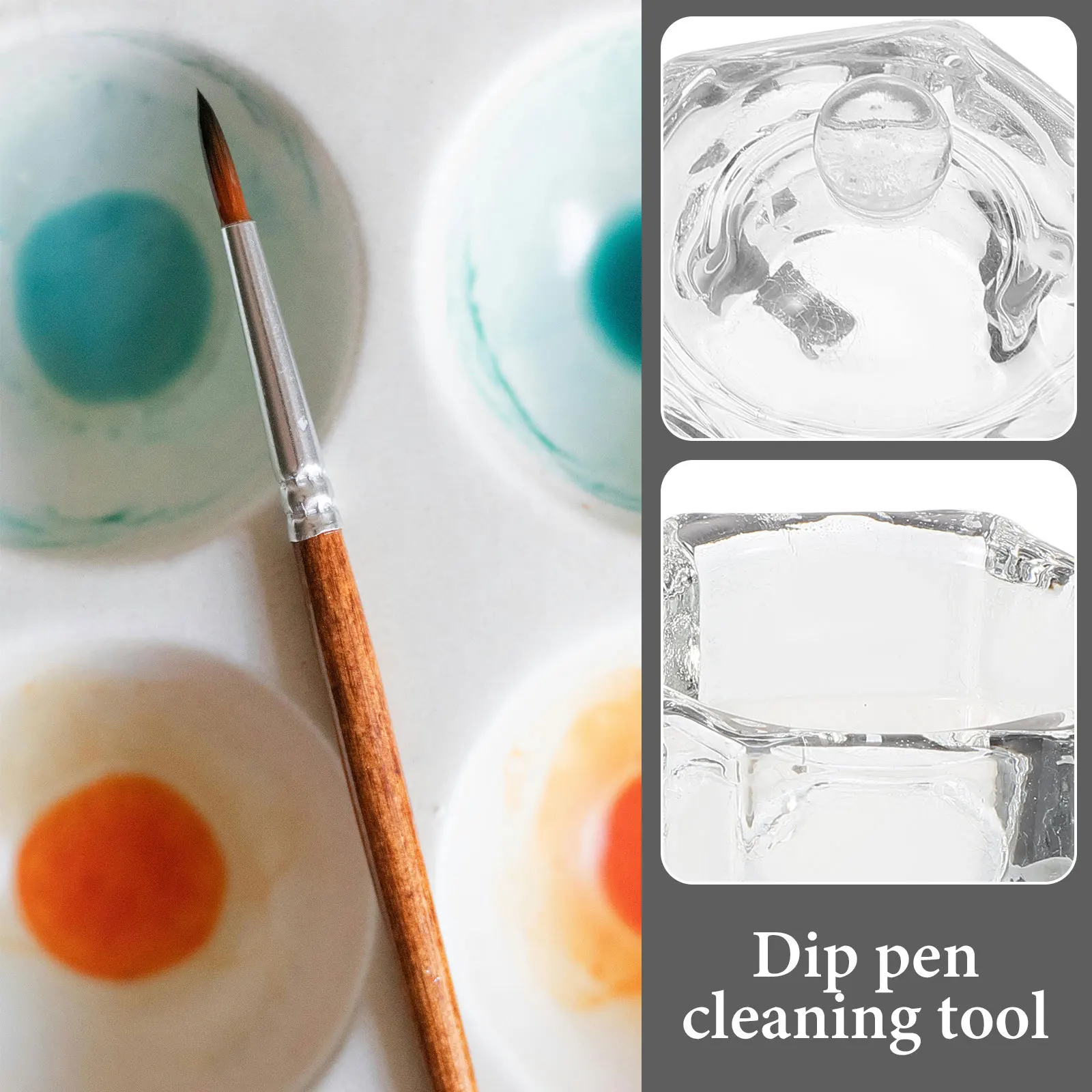 

2 Pcs Nail Brushes Washing Cup Dip Pen Accessory Multipurpose Holder Crystal Fountain Stand Glass