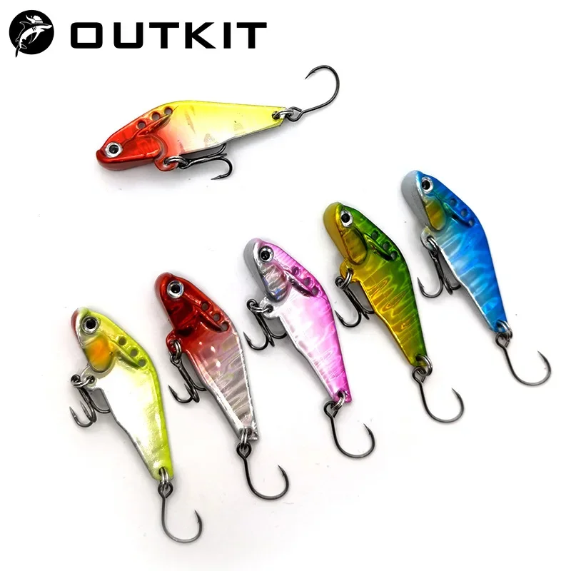 OUTKIT 2022 New Arrival 6 Colour Laser Metal VIB Fishing Lure Fishing Tackle Crankbait Vibration Spoon Spinner Sinking Bait