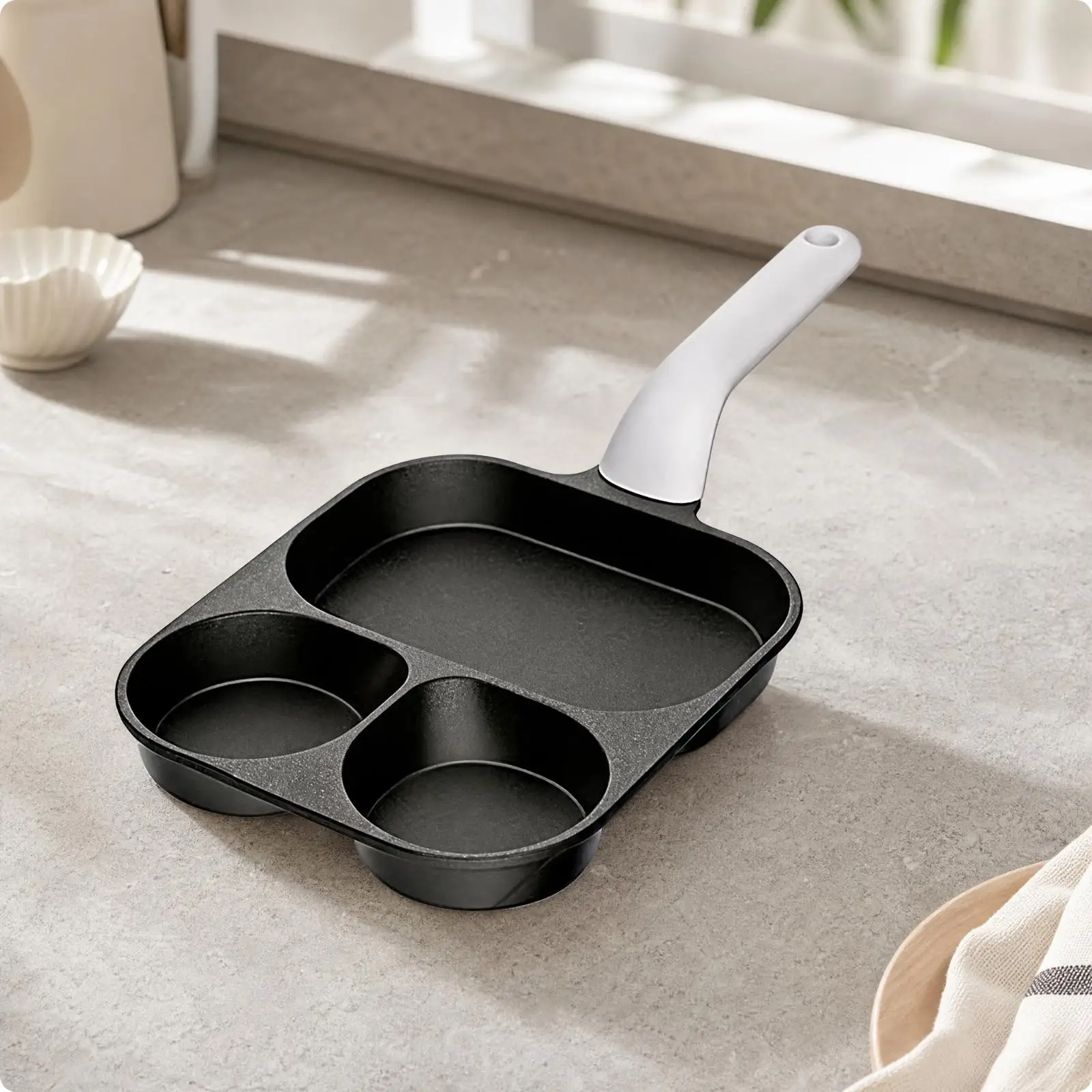 Divided Nonstick Frying Pan Titanium Skillet for Eggs Bacon and Steak Multi Compartment Cookware