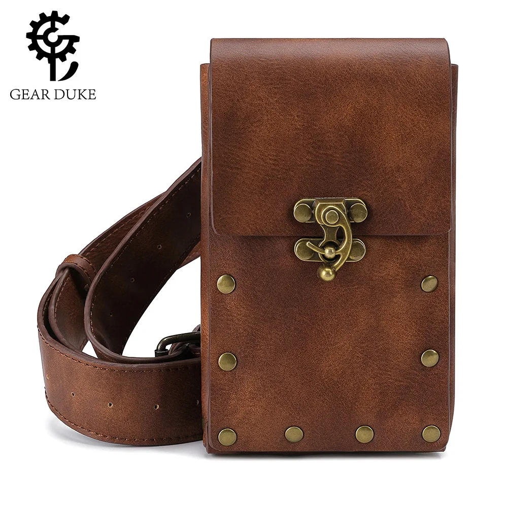 

New European and American Punk Women's Bag, Retro Brown Outdoor Mobile Phone Coin Mini Bag, Sports Casual Mini Waist Bag