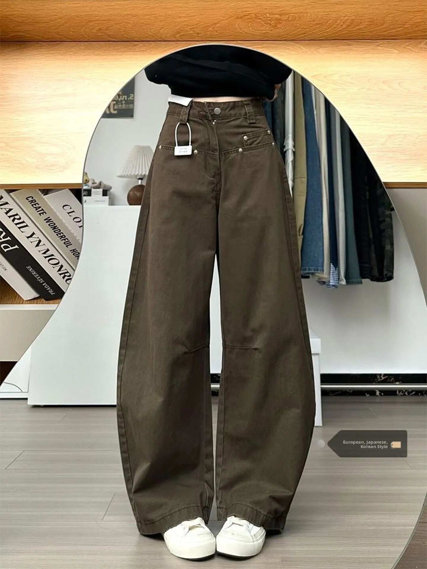 

plus Size Commuter Vintage Workwear Brown Knife Jeans Women Summer New Style Slim High Waist Straight Leg Long Pants