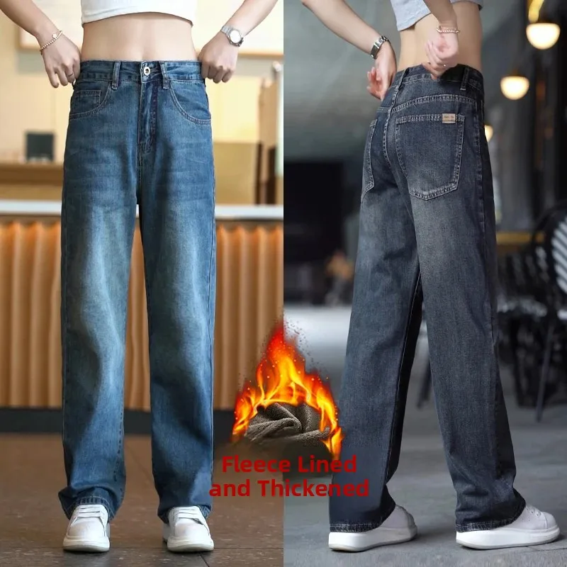 

Мужские джинсы Thiened Fce Lined в стиле ретро, американские, универсальные, прямые, длинные, осенние, модные, с индивидуальным дизайном