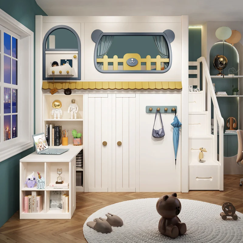 

All solid wood bed under cabinet cloakroom secret base bed under desk wardrobe combination