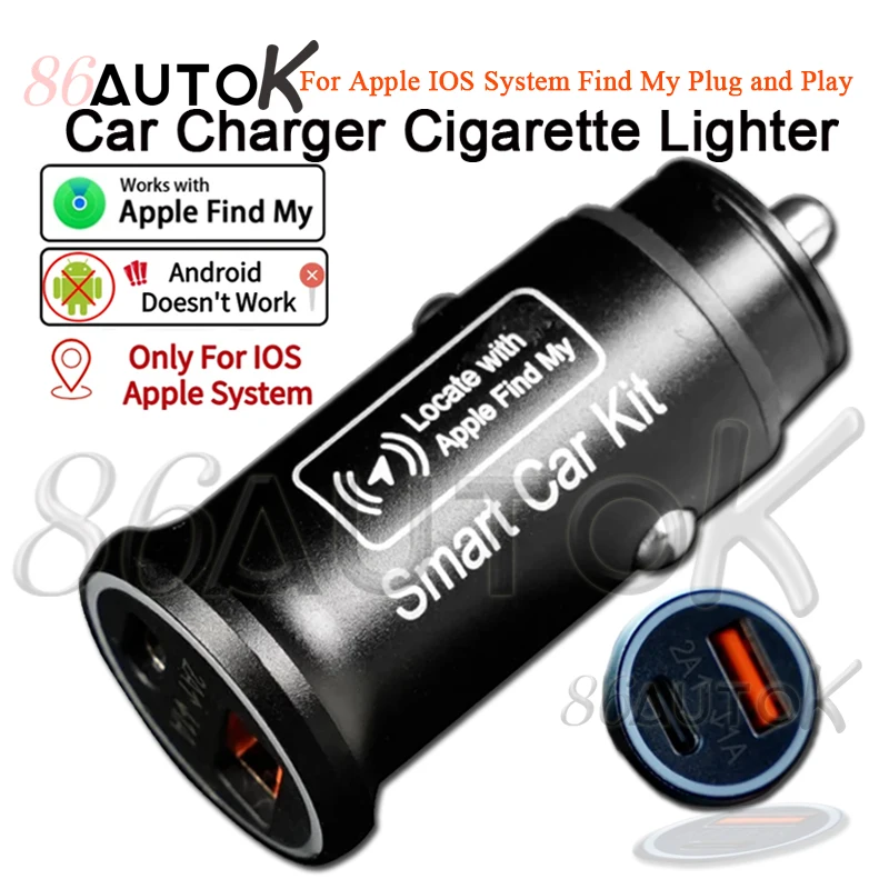 Car Charger Cigarette Lighter for Apple IOS System Find My Plug and Play USB Type-C Adapter Hidden GPS Locator Car Tracker Tool