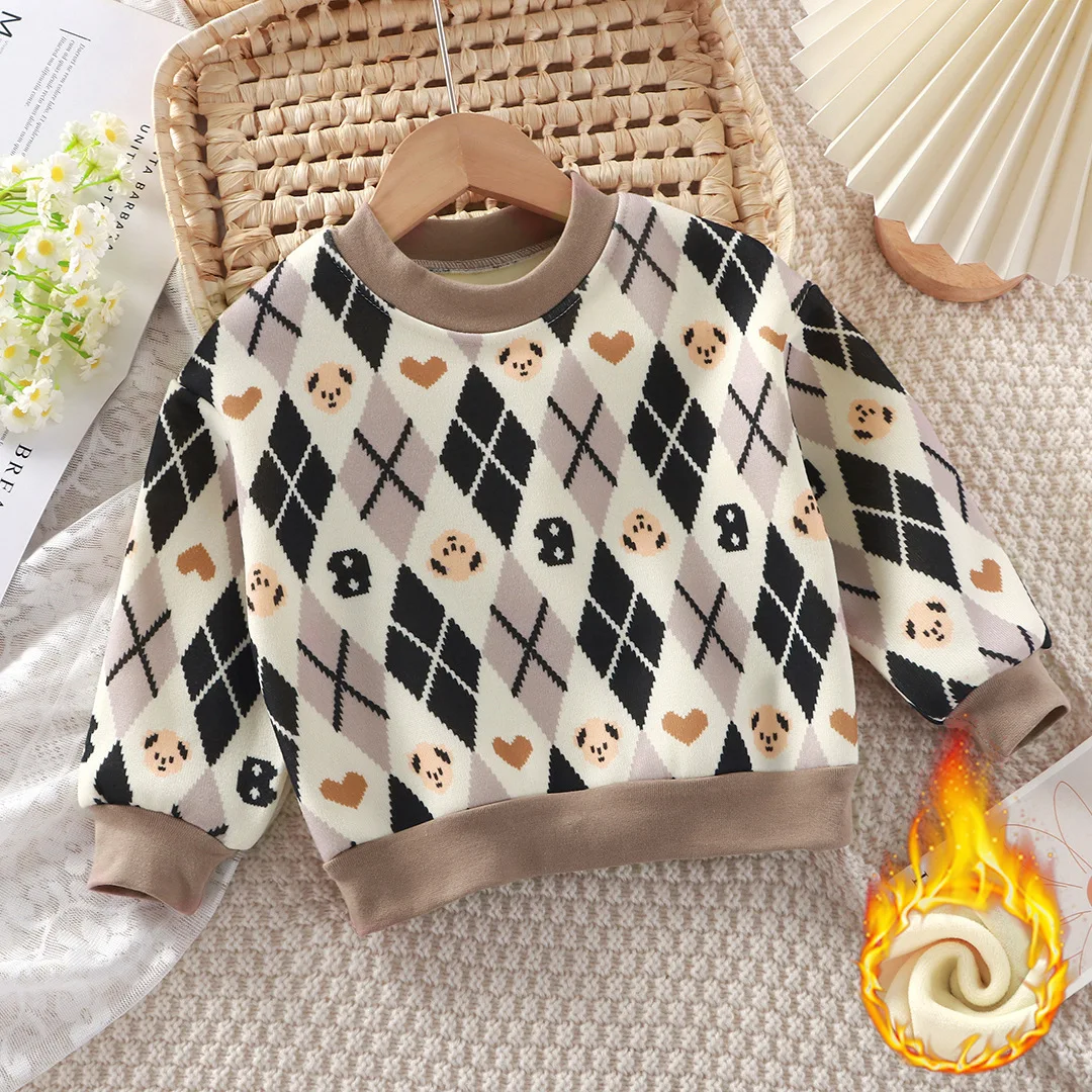 جديد المخملية سميكة عيد الميلاد تي شيرت الأطفال الطباعة البلوز ملابس الأطفال عادية لفصل الشتاء هدية السنة الجديدة #4