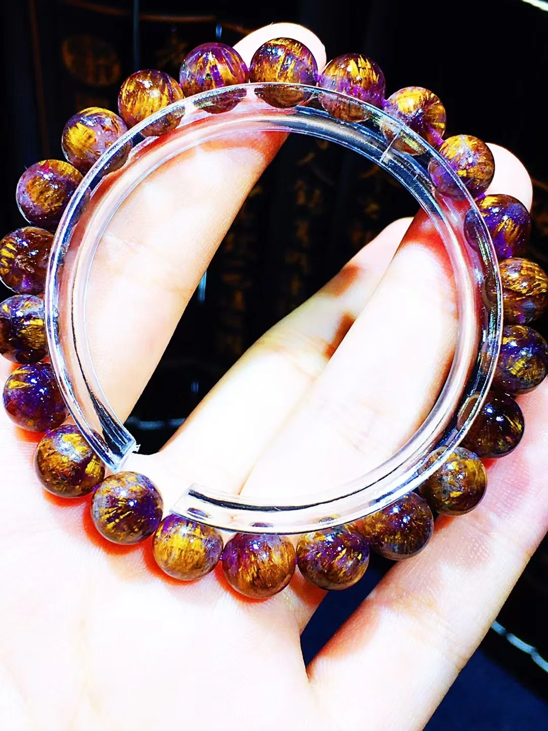

Natural Cacoxenite Purple Auralite 23 Clear Cube Beads Bracelet 8.5mm Cat Eye Women Men Cat Eye Canada Stretch Jewelry AAAAA