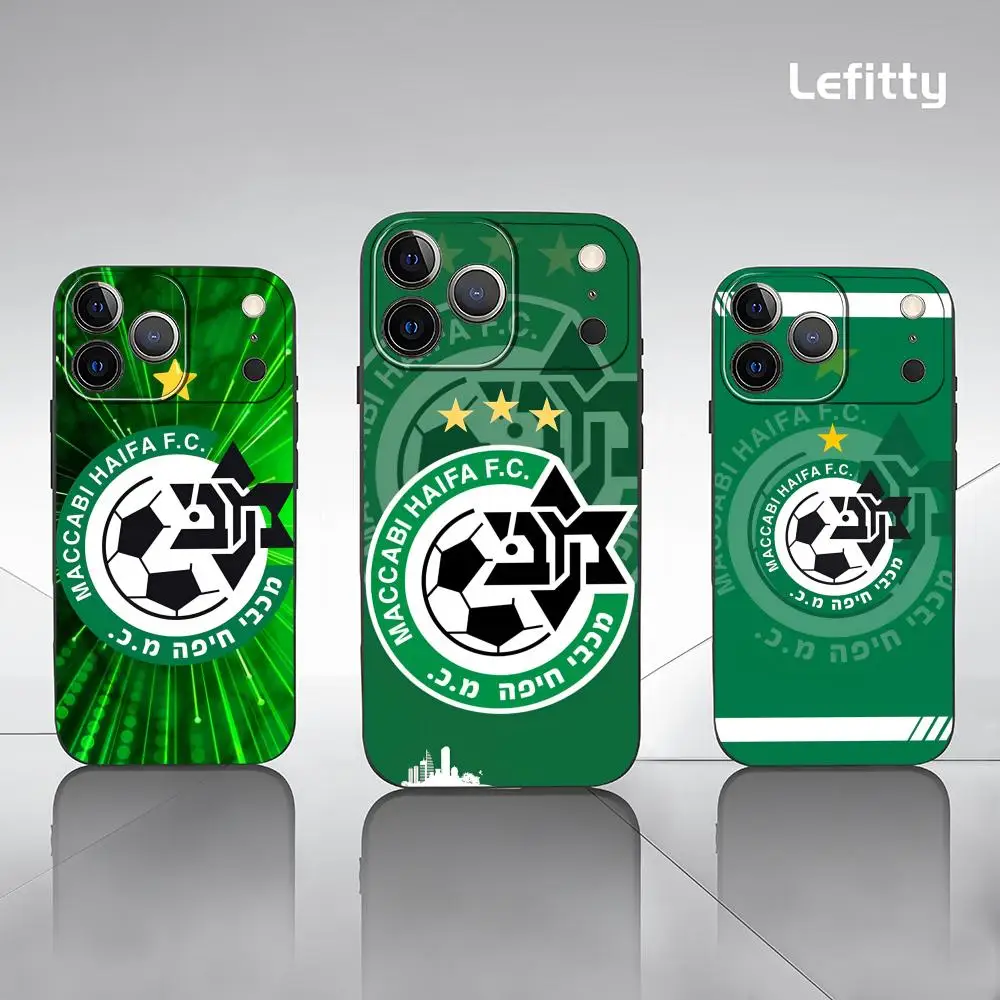 Funda para Teléfono con la Bandera de M-Maccabi H-Haifa para iPhone 17 16 15 14 13 12 11 Pro Max Plus Mini, Negra, Esmerilada, Suave