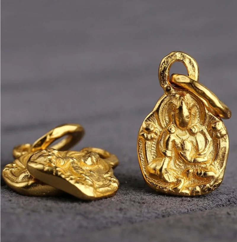 Tibetan Green Tara Small Pendant 100% 925 Silver Gold Plated Tara Charm Good Luck Amulet