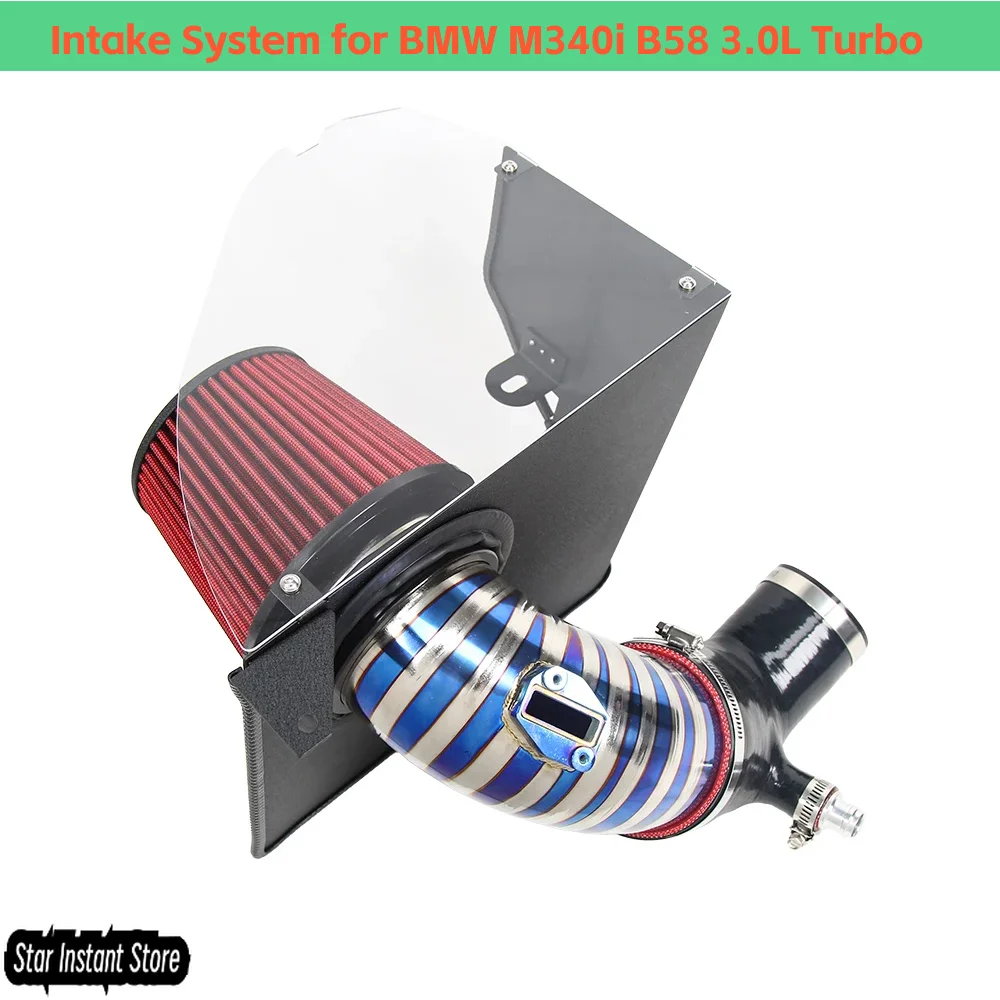 

4-дюймовая система впуска холодного воздуха из синего титанового сплава для BMW M340i B58 3.0L Turbo 2019 годов, высокопроизводительные воздушные фильтры