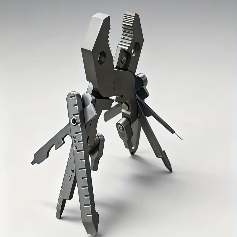 Multiutensile in acciaio inossidabile con portachiavi - Pinza pieghevole portatile, cacciavite, chiave inglese, martello, coltello, forbici, strumento di apertura
