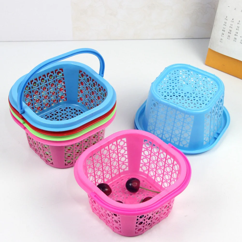 

12pcs Plastic Small Basket Bright Simple Design Non-Slip Storage For Fruit Vegetable Home Bathroom Kitchen Organization Mini