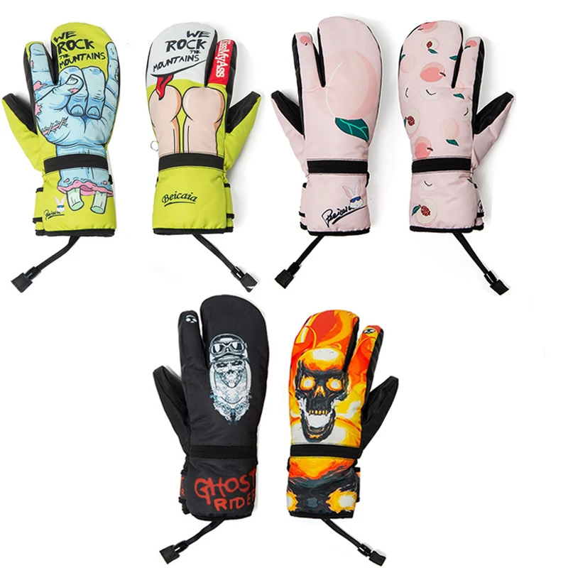 

2025 Winter Ski Gloves Women Fleece Cartoon Snow Mittens Female Waterproof Warm Glove Heated Husband Snowboard Sport Equipment