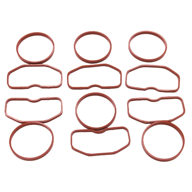 12 Piece Upper & Lower Intake Manifold Gaskets Kit Red Rubber For  S4 S5 SQ5 A6 A7 A8 Q5 Q7