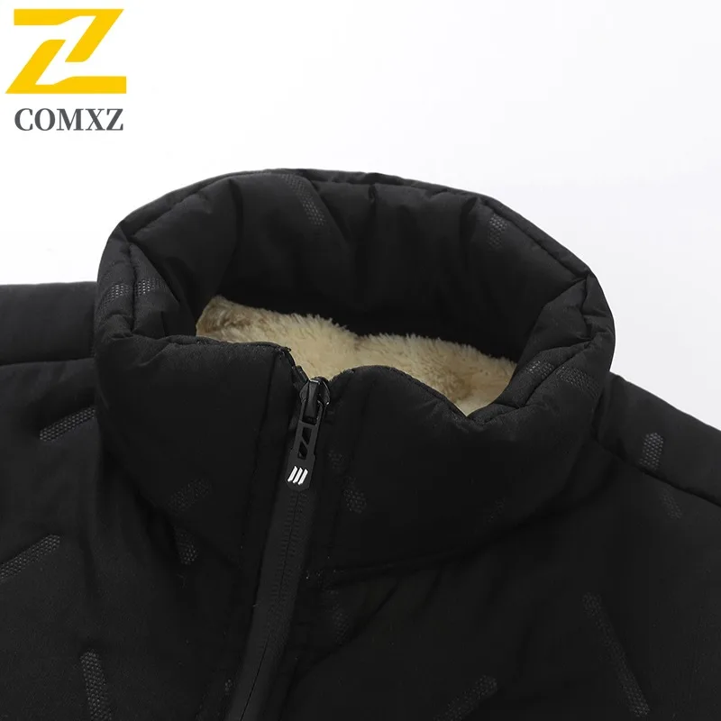 เสื้อโค้ทผ้าฝ้ายลำลอง COMXZ แบบอัลตราโซนิกสำหรับผู้ชาย คอตั้ง บุขนแกะ เสื้อโค้ทผ้าฝ้ายสำหรับวัยกลางคน เสื้อแจ็คเก็ตกันน้ำ กันลม สำหรับเล่นกีฬากลางแจ้ง