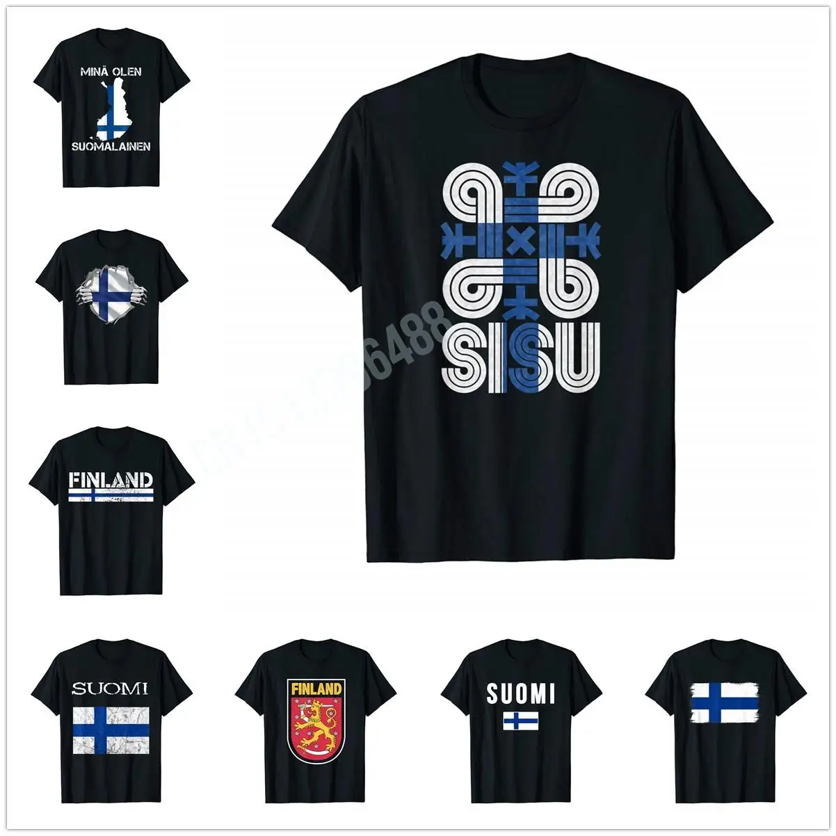 More Design Sisu Finnish Flag Suomi Finland Protection Symbol Rune T-Shirt For Men Women T Shirt Tops Cotton Tees