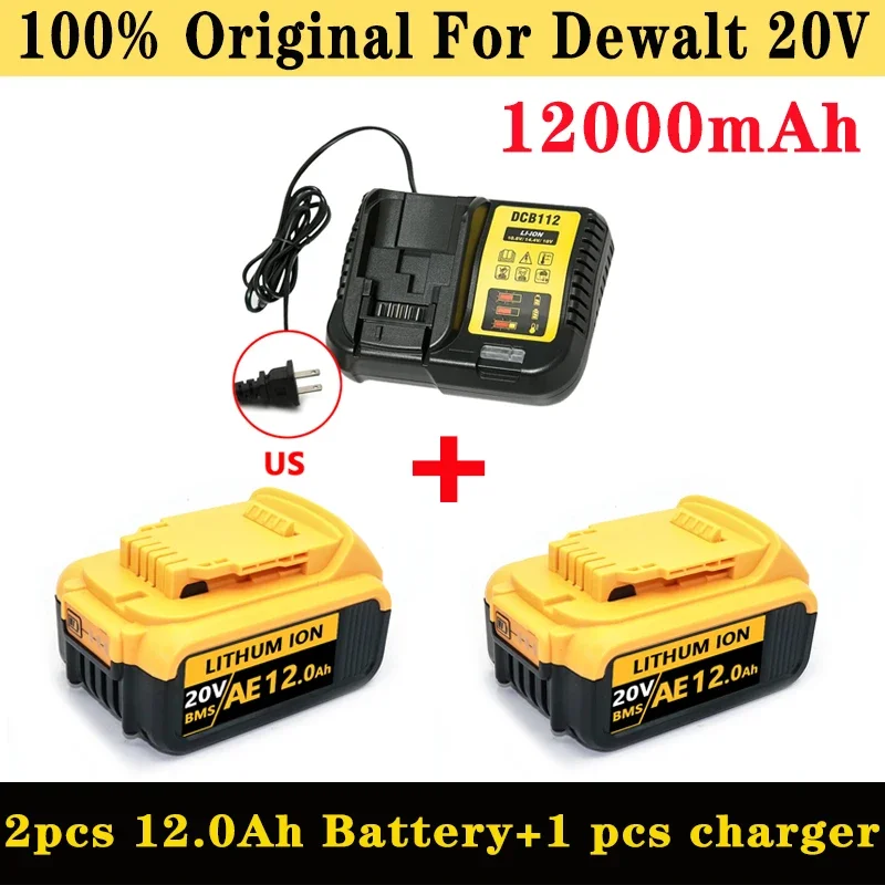 100% Original 20V 12.0Ah Lithium Replacement Battery For Dewalt 18V DCB184 DCB200 DCB182 DCB180 DCB181 DCB182 DCB201 DCB206