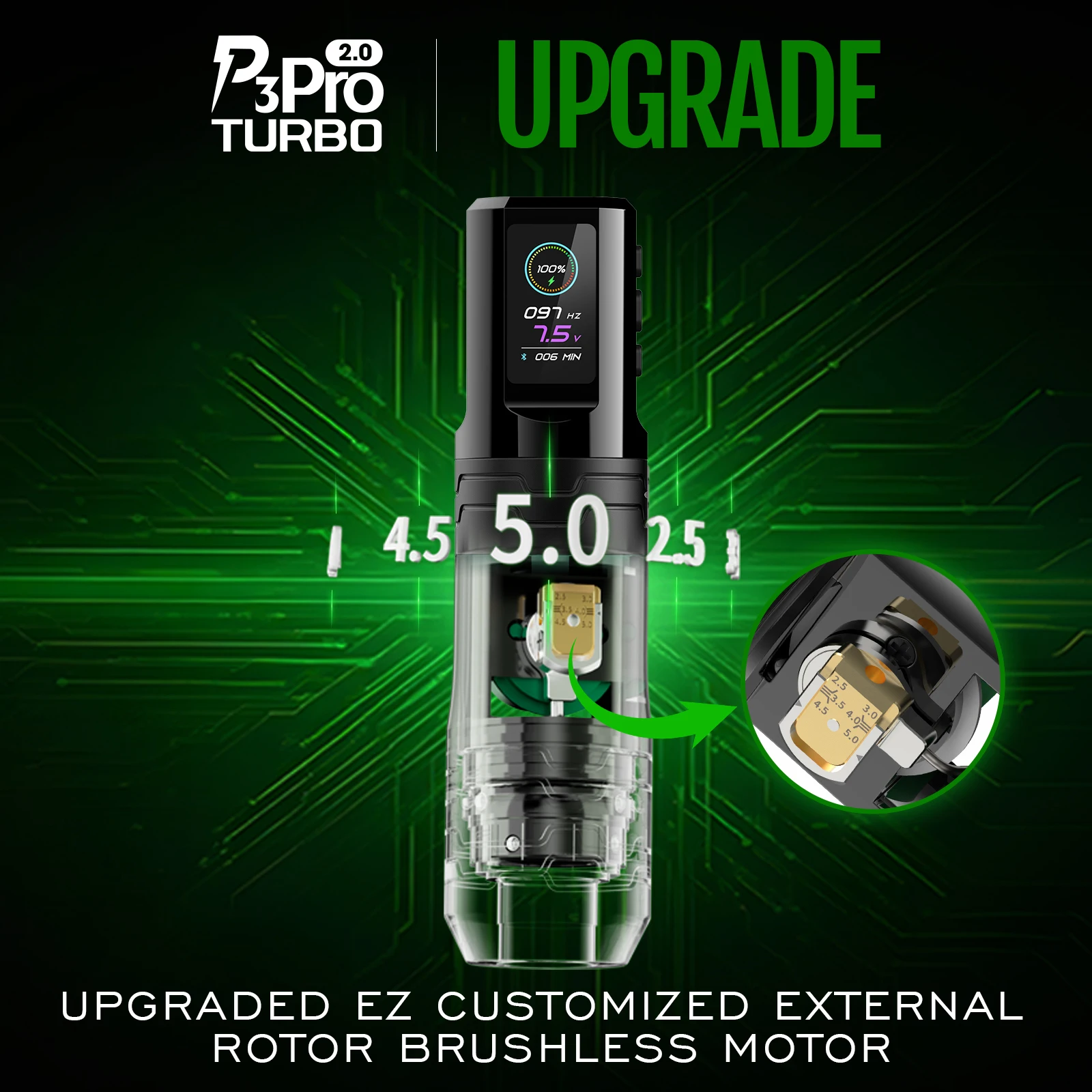 

EZ P3 Pro Turbo 2.0 Upgrade Direct Drive Wireless Tattoo Machine with Adjustable Stroke 5.0mm Battery 1600mAh For Tattoo Artist