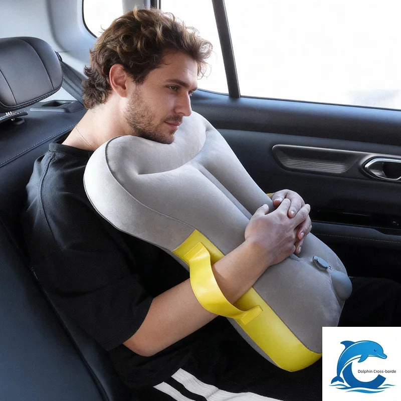 Press Inflatable Travel Pillow Vertical Support Pillow, Portable Neck Rest Pillow for Airplane Car Nap Travel Sleeping