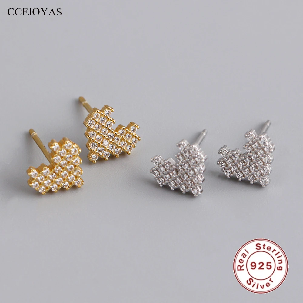 

CCFJOYAS 100% 925 Sterling Silver Love Stud Earrings for Women Simple INS Romantic Heart shaped Zircon Earrings Fashion Jewelry