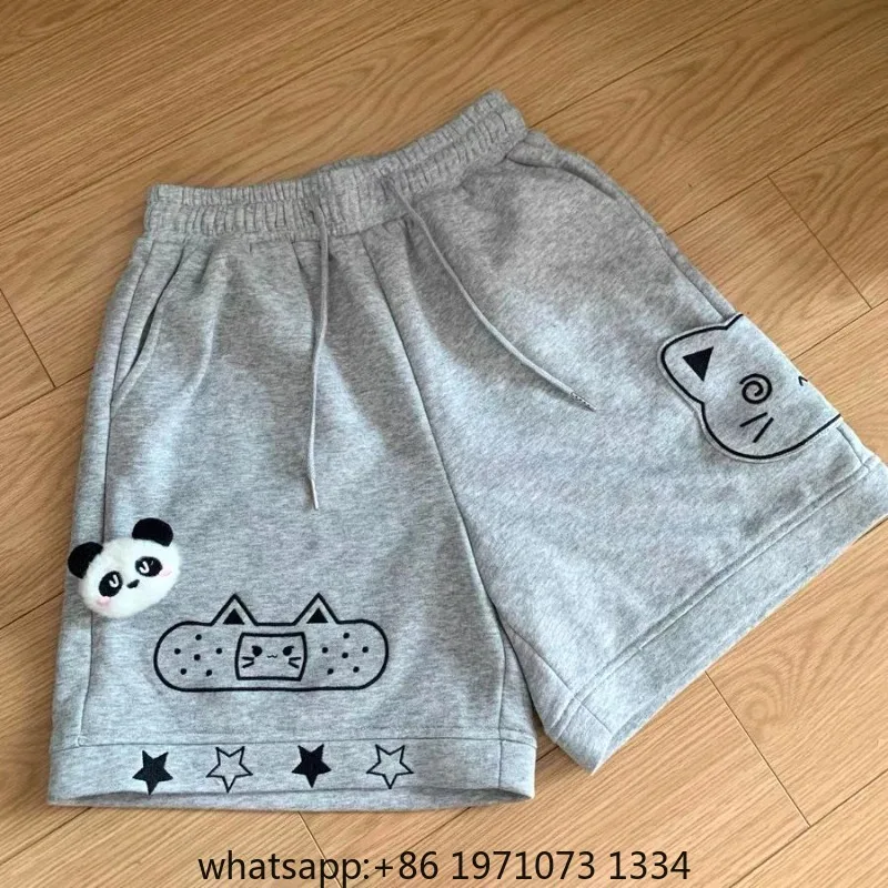 Summer Shorts for Women Cartoon Patchwork Elastic Waist Wide Leg Pants Japanese Casual Pantalones Cortos De Mujer 2026 Bottoms