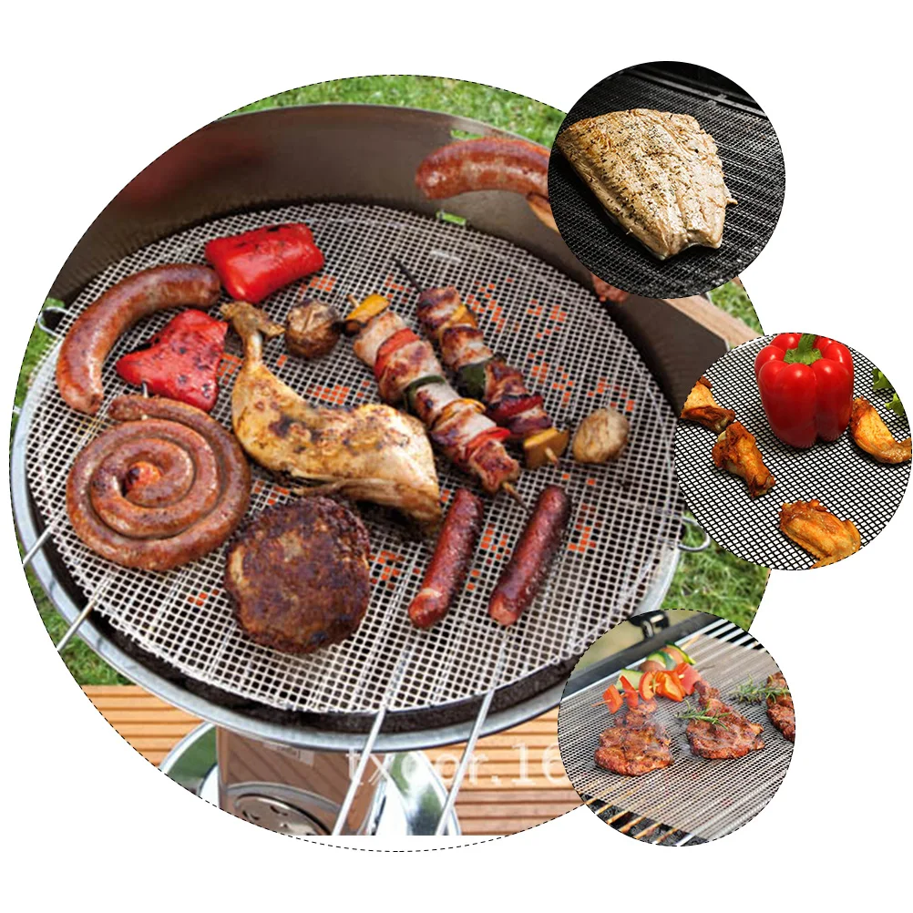 

3pcs Bbq Grill Mesh Mats Fiberglass Non-Stick Heat Resistant Easy Clean Barbecue Mat Grilling Cooking Mesh Net