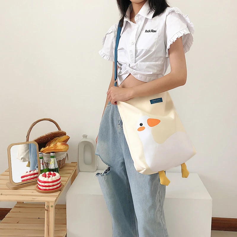 Large Capacity Woman Cute All-Match Shoulder bag Yellow Duck Bags Casual Canvas Shopping With Simple Crossbody bag Sweet Girls