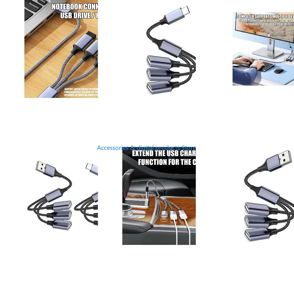 77JD Flexible USB 2.0 Hub Cable 30cm Length Supports Multiple Devices Simultaneously
