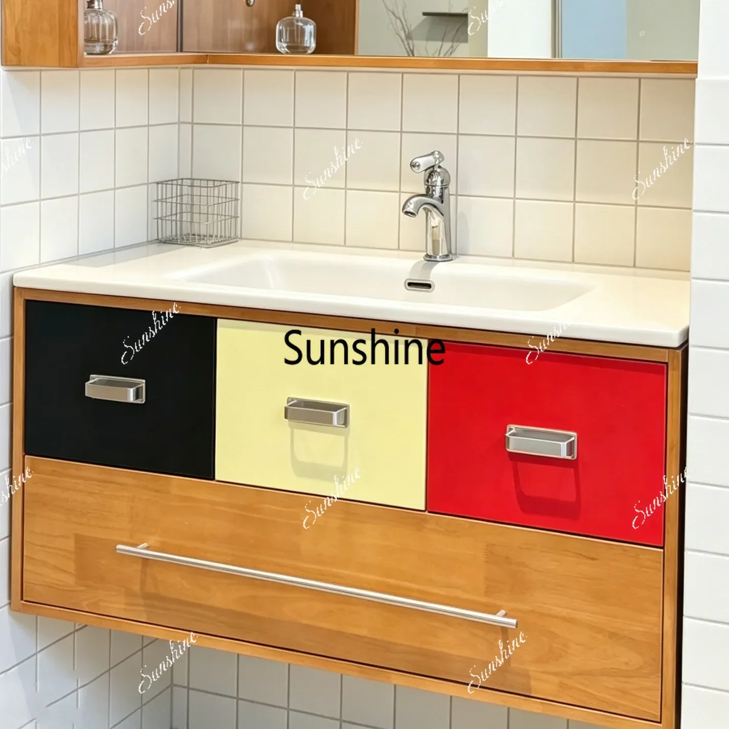 Medieval style bathroom cabinet combination color matching ceramic integrated basin washingTJ