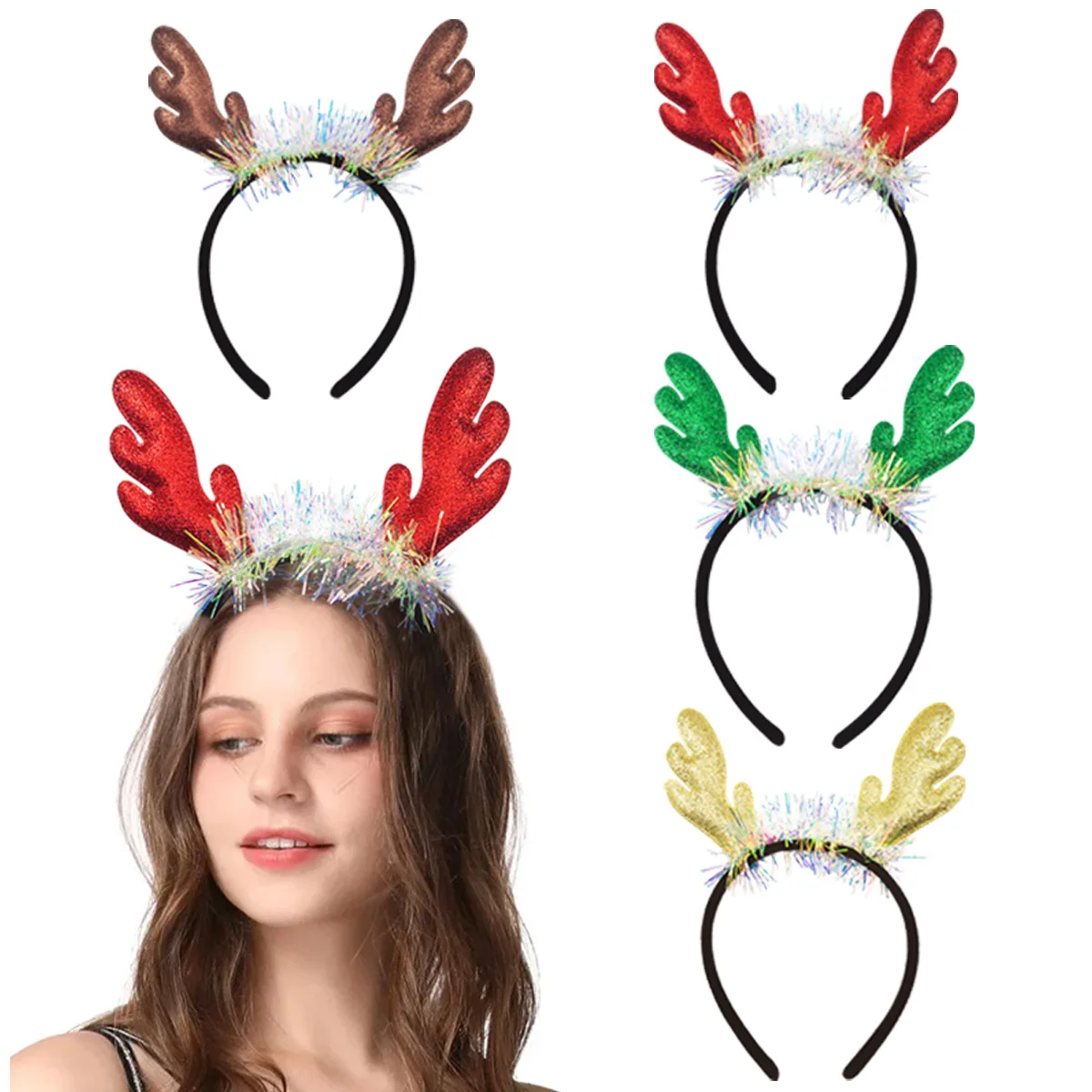 4PCS Christmas Headbands Hair   Christmas Elk Antlers Headbands Holiday Party Gift Costume For Women Costume Accessory