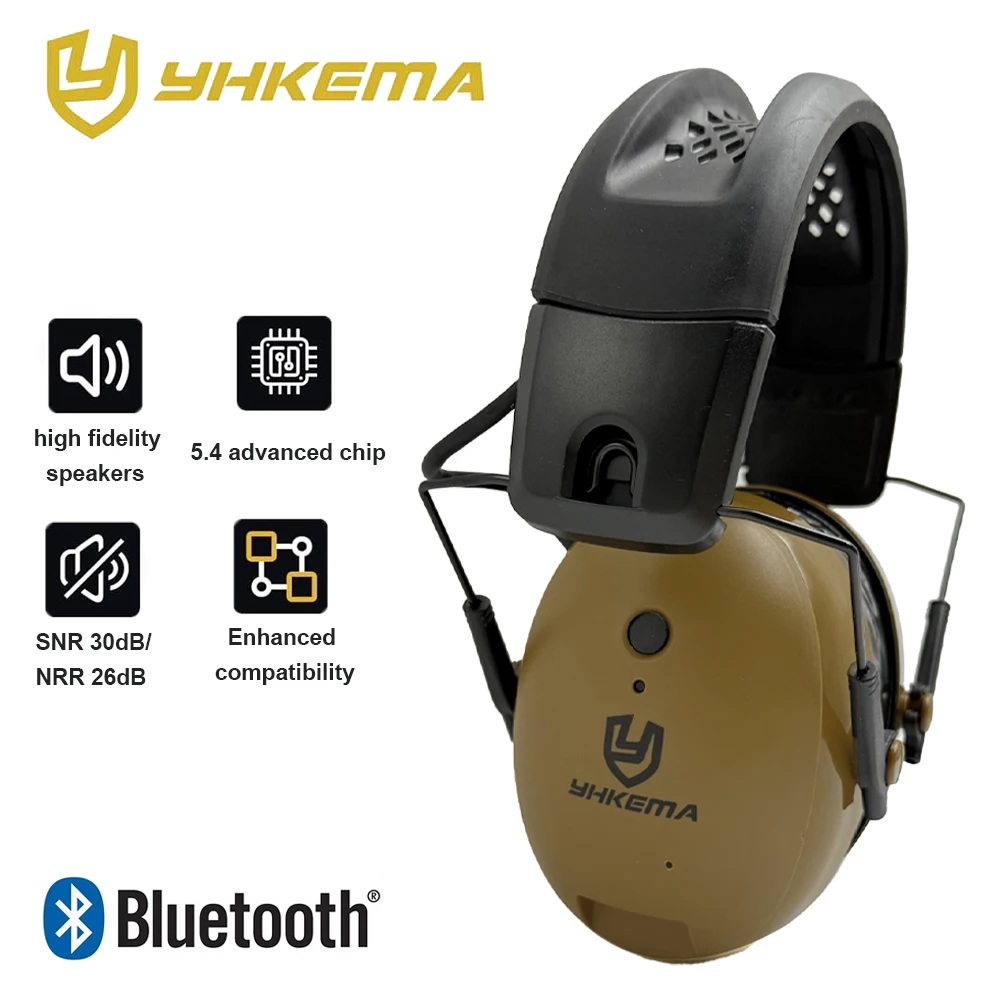 YHKEMA Bluetooth Headphones Electronic Noise Cancelling Hearing Protection Headset Tactical Gel Ear Protective Earmuffs