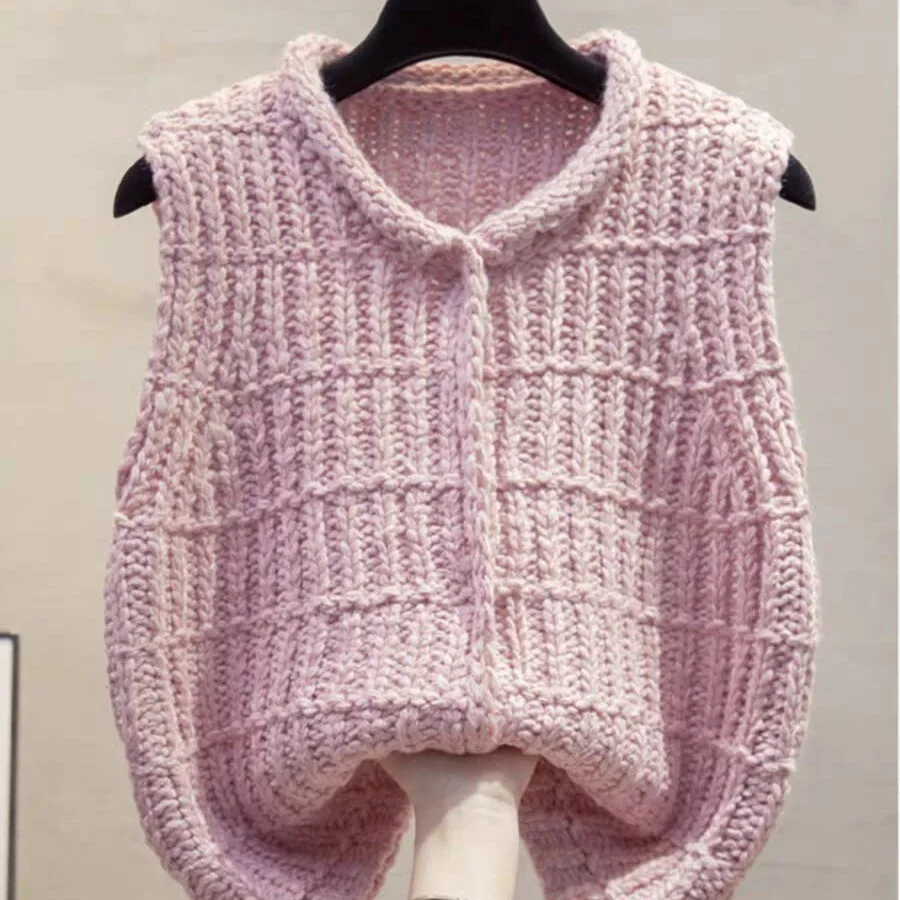 

Fashionable Age Reducing Thick Line Cardigan Lapel Knit Vest Women's New Loose Korean Version Women's Top