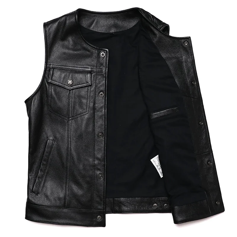 Sons of Anarchy Classical Genuine Leather Vest Man 100% Cowhide Motorcycle Club Sleeveless Jacket Slim Biker Waistcoat