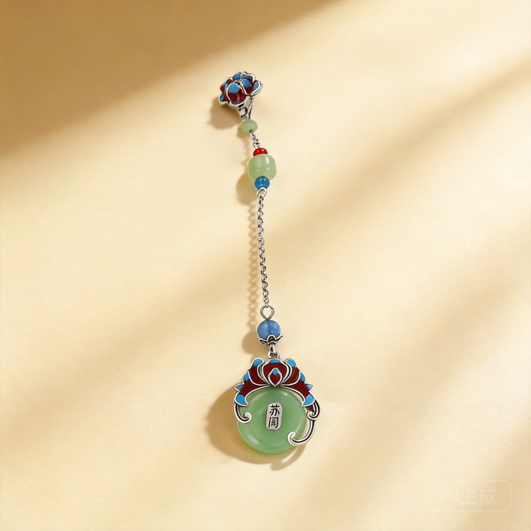

Chinese Traditional Lucky Enamel Lotus Green Peace Buckle Tassel Cheongsam Lapel Pin Retro Hanfu Xiuhe Bridal Brooch Blessing