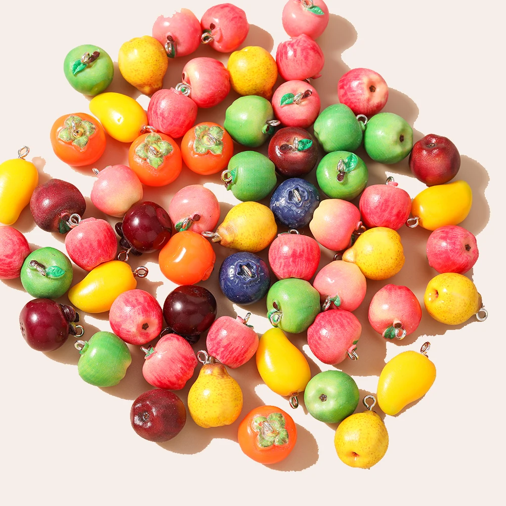 10pcs Kawaii 3D Simulation Fruits Apple Mango Pear Charms Pendant For DIY Jewelry Making Cute Earrings Bracelet Keychain