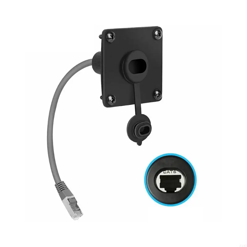 CAT6 RJ45 Bulkhead Cable Assembly with Panel-Mounted Female Port and Male Cable End for Routing Ethernet Through a Wall or F19E