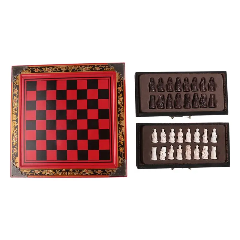 ABKV-32Pcs/Set Wooden Table Chess Chinese Chess Games Resin Vintage Collectibles Gift Chessman Christmas Birthday Premium Gifts
