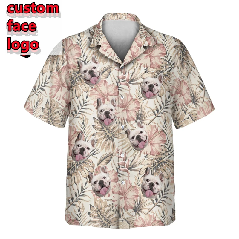 Custom Face Unisex Hawaiian Shirt Tropical Leaves Personalized Vacation Beach Shirt Gift For Men Women Button Up Summer Blouse