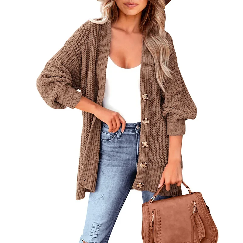 Women's Long Sleeve Oversized Cable Knit Sweater Cardigan 2023 Fall Open Front Button Down Chunky Knit Outwear Coat