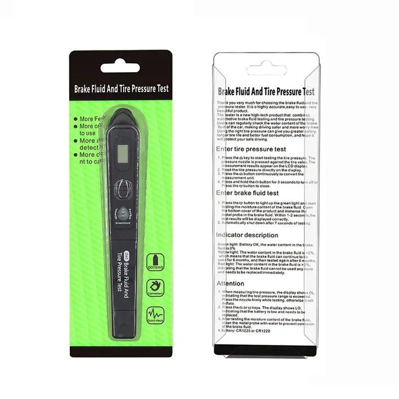 Newest Brake fluid oil TPMS tester pen 2 in 1 Car Liquid Testing For DOT3/DOT4 and Digital Tire Pressure Gauge With 5 LED light
