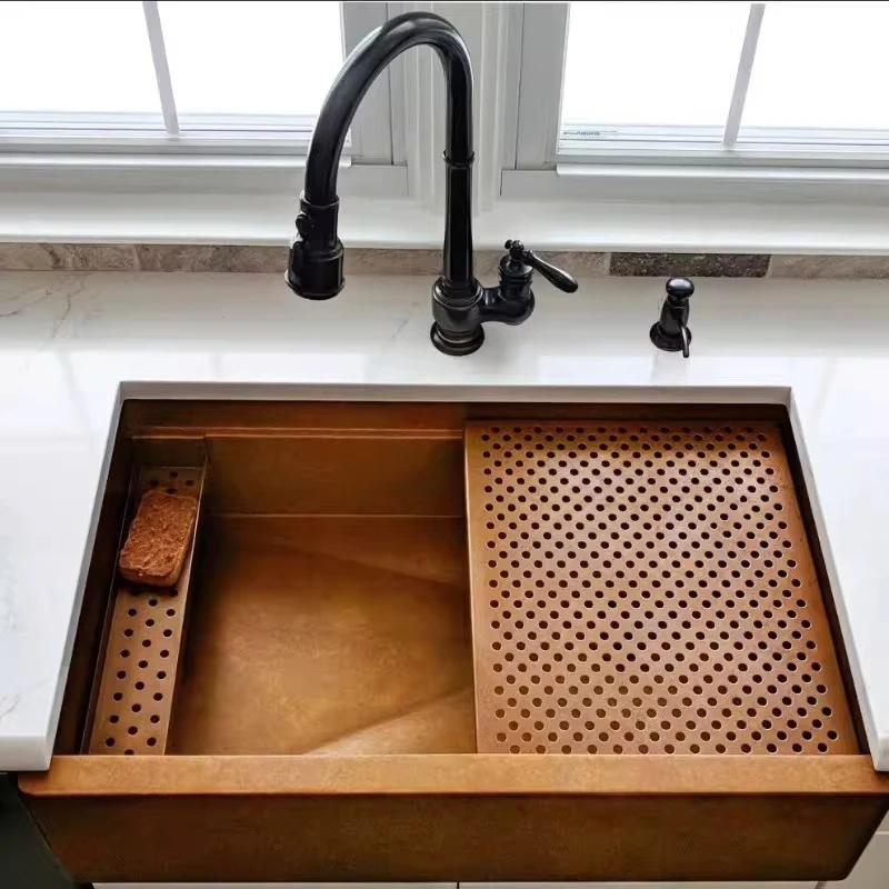 Vegetable Wash Basin Single Slot Undercounter Basin Copper Retro Wash Basin French Gold Stainless Steel Wash Pool