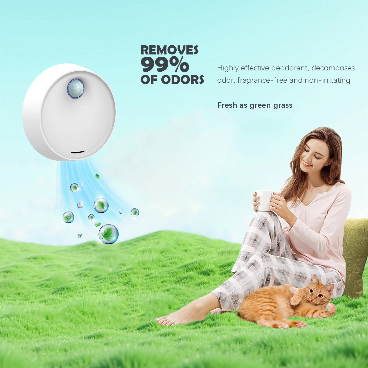 1pc, 3000 mAh Smart Pet Odor Purifier, Air Purifier，Negative ions remove 99% of odors，Suitable for cat litter box,(White)