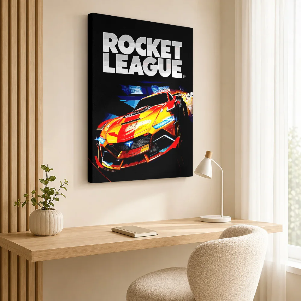 Rocket League Car Illustration Framed Canvas Poster Customized Retro Automotive Wall Paintings Decoration for Office Game Room