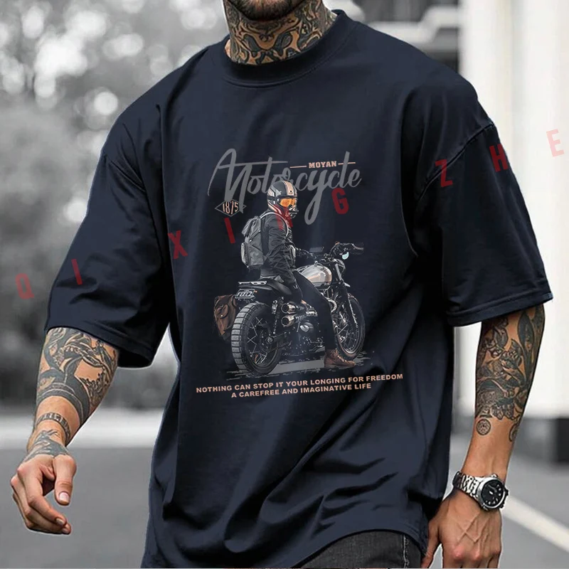 Motobycycle Creative Design Motorcycle Printed T-Shirt Men's Fashion Short Sleeve Exquisite Design Essential Top Tees