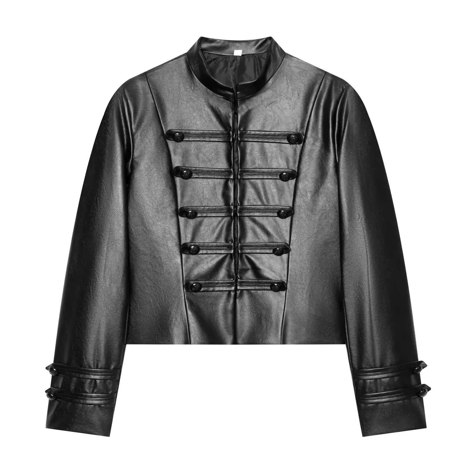 Guobioziy 2026 Fall New Women's Short Jacket with Stand Collar Long Sleeves Button Decoration Street-Style Slim Fit Coat