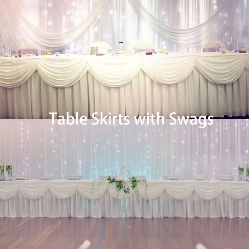 3M/6M Colorful Pleated Long Tablecloth with Swag for Wedding Ice Silk Table Skirt Party Curtain Swag Drape Valance Table Decor