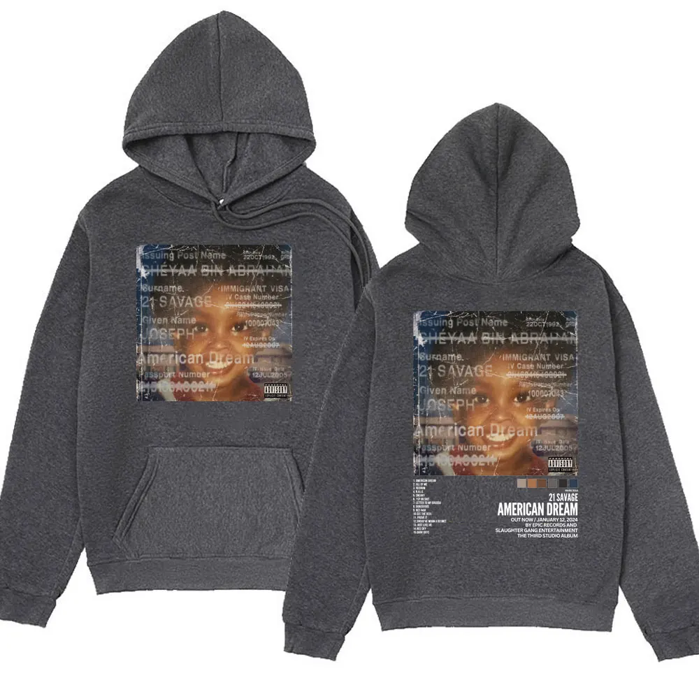 Rapper Hip Hop 21 SAVAGE New Album Graphic Hoodies Men Women Fashion Streetwear Sweatshirts Harajuku Fleece Tracksuit Pullover