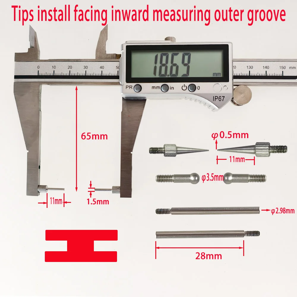 With threaded hole jaw Digital Vernier caliper Equipped multiple measuring needles tips Outside Internal groove deep ball sharp