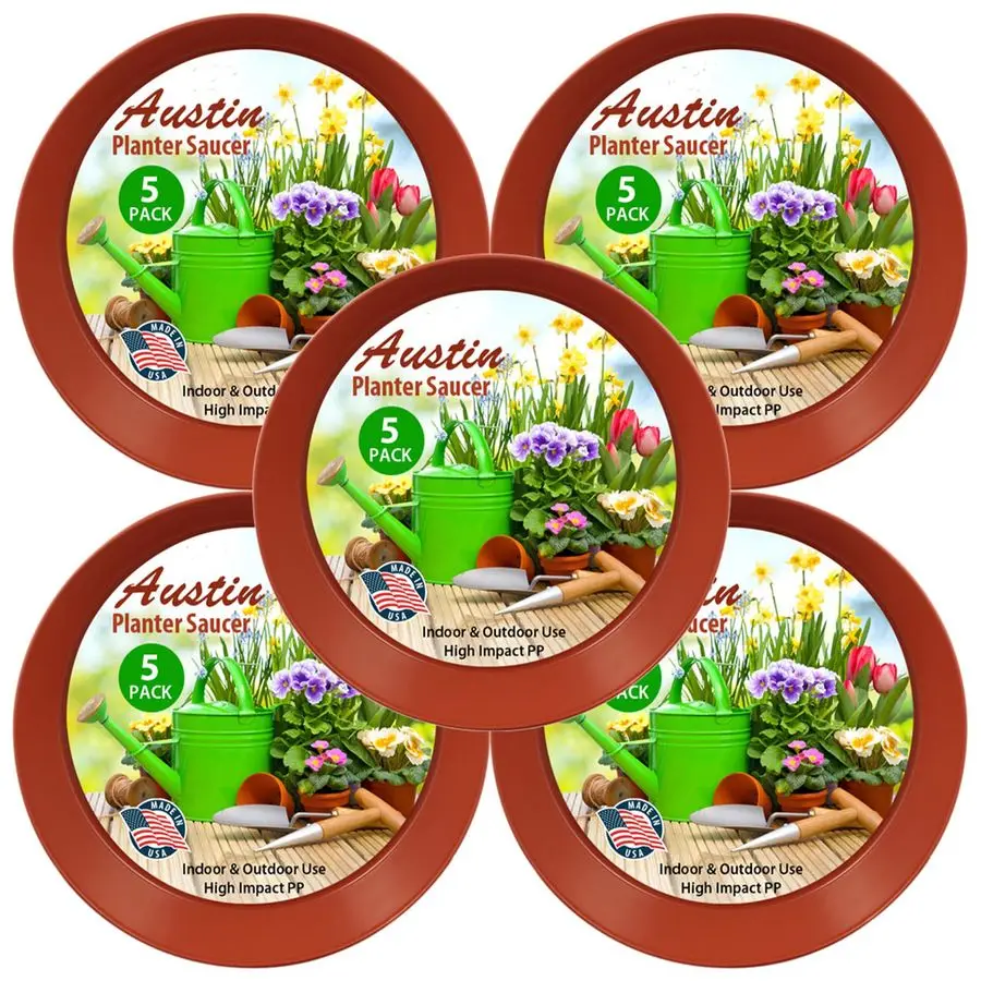 

Кашпо 16 дюймов, поддон 14,25 дюймов, набор из 5 поддонов для растений, терракотовый цвет, полипропилен, усиленный, для использования в помещении и на улице, с функцией сбора воды