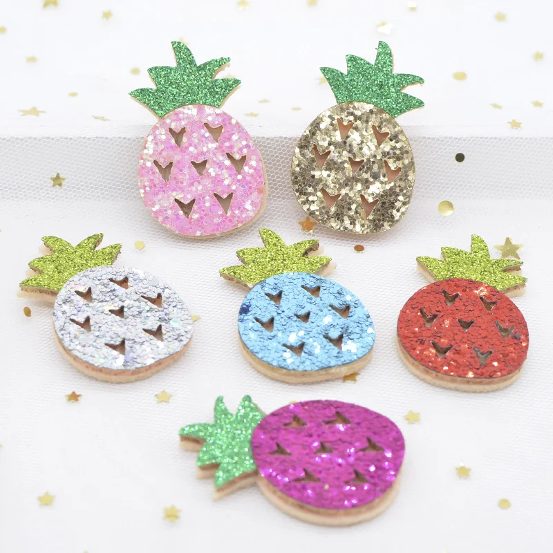 12Pcs 30*48mm Padded Glitter Fruit Pineapple Applique for DIY Crafts Headwear Girl Hair Clips Bow Decor Accessories Patches