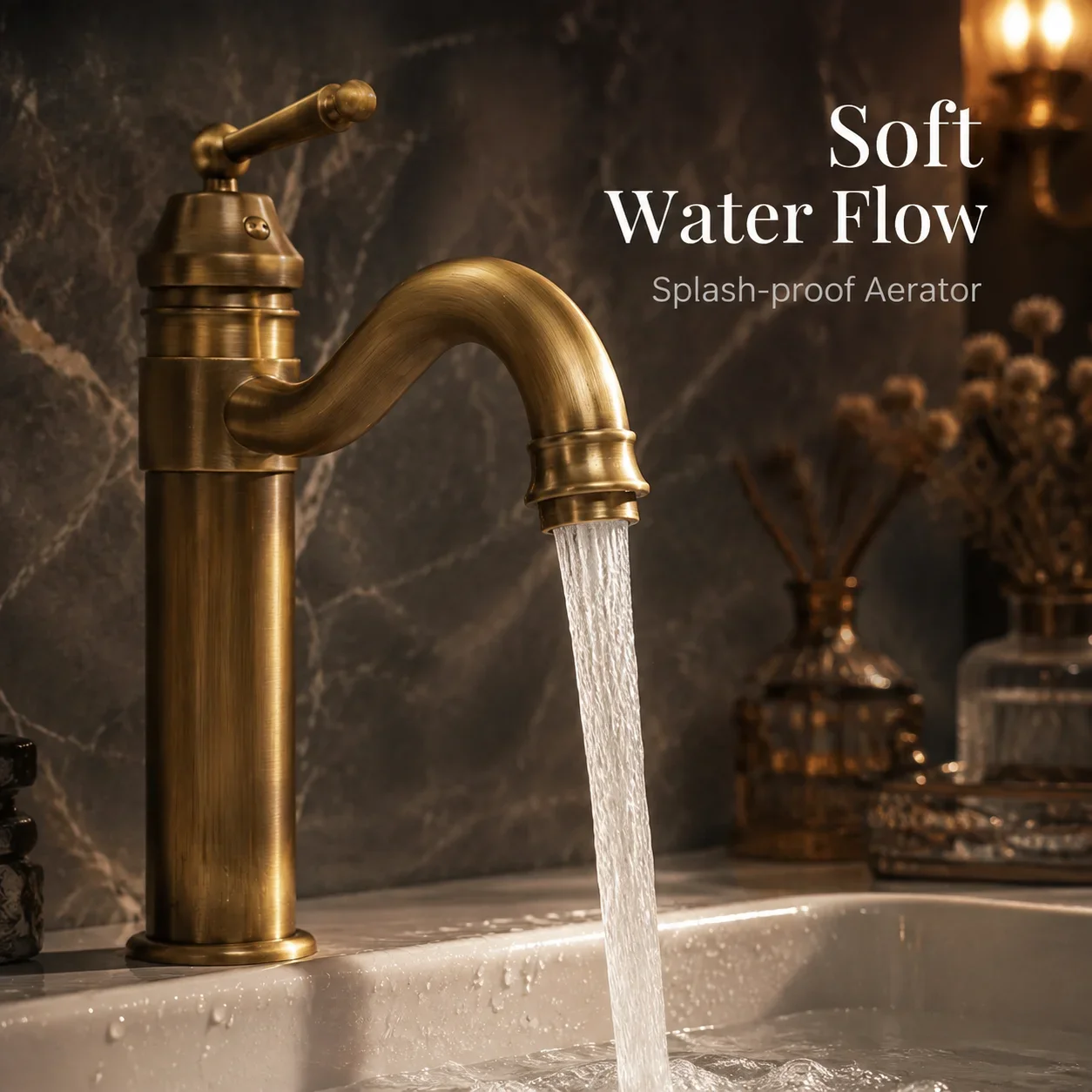 Elevated retro basin hot and cold faucet with antique bronze wire drawing technology, zinc alloy stainless steel valve body, hom